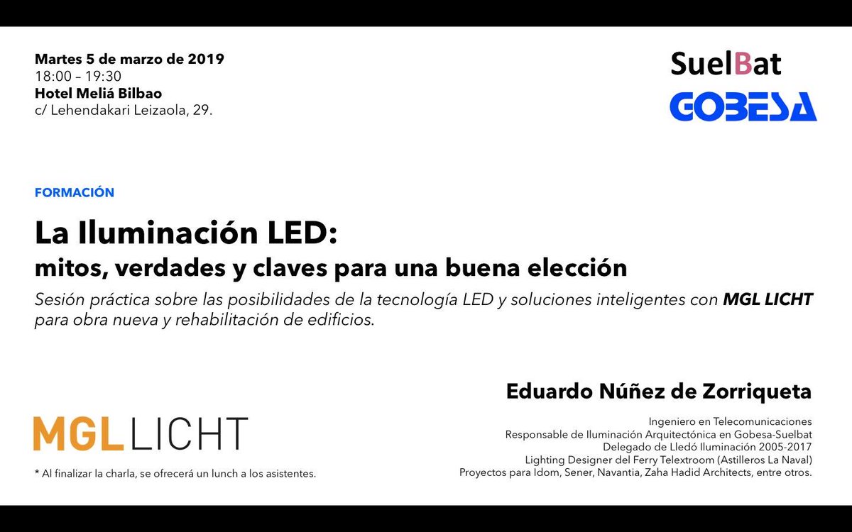 Evento para instaladores eléctricos sobre la tecnología inteligente de MGL LICHT. 
Entrada gratuita, se ofrecerá un lunch al finalizar la charla.
Registrate zurl.co/THAl