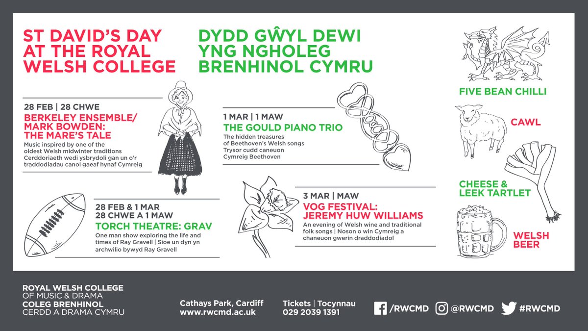 ColegCerddDrama's tweet photo. Mae ein dathliadau #DyddGลตylDewi yn cychwyn yn gynnar heddiw gyda cyfansoddiad newydd @markfbowden #TheMaresTale, syโn archwilio hen draddodiad Cymreig canol gaeaf- y Fari Lwyd- a Grav @TorchTheatre sioe sydd wedi gwerthu allan am yr arwr rygbi #RayGravell https://t.co/vKecYpz6Sw https://t.co/VZyWb0mqd0