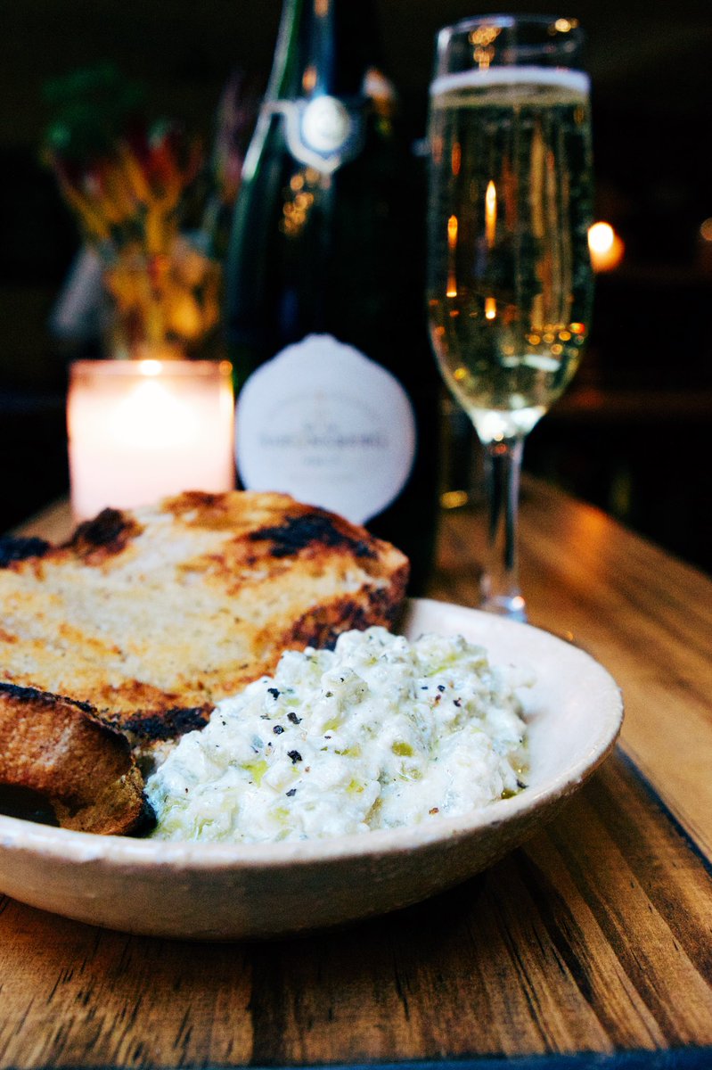 It’s nearly weekend and we’re feeling festive with Bar Snacks &amp; Bubbles! Our Green Pepper &amp; housemade Buttermilk Ricotta dip w/ Grilled Sourdough... delicious.
