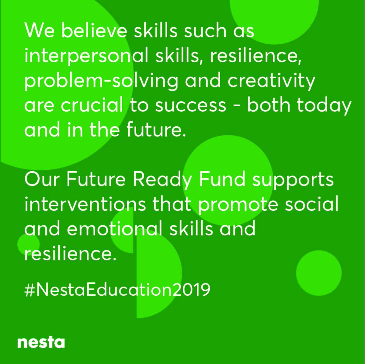 nesta_uk's tweet photo. How do we prepare young people for the future? We believe both interpersonal and academic skills are essential: @JedCinnamon announces our Future Ready Fund grantees #NestaEducation2019 https://t.co/xurrCZBpKF https://t.co/T4O921Dfdv