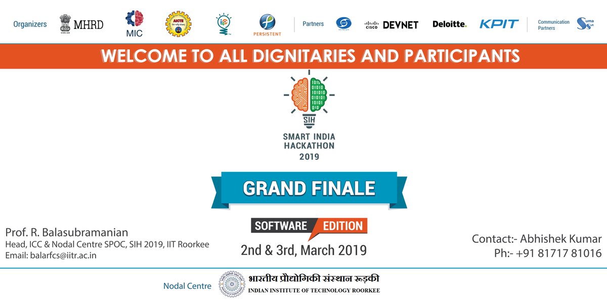 Director_IITR's tweet image. #SmartIndiaHackathon2019  #SIH2019GrandFinale #SoftwareEdition #SIH2019NodalCenter #IITRoorkee @SIH2019
