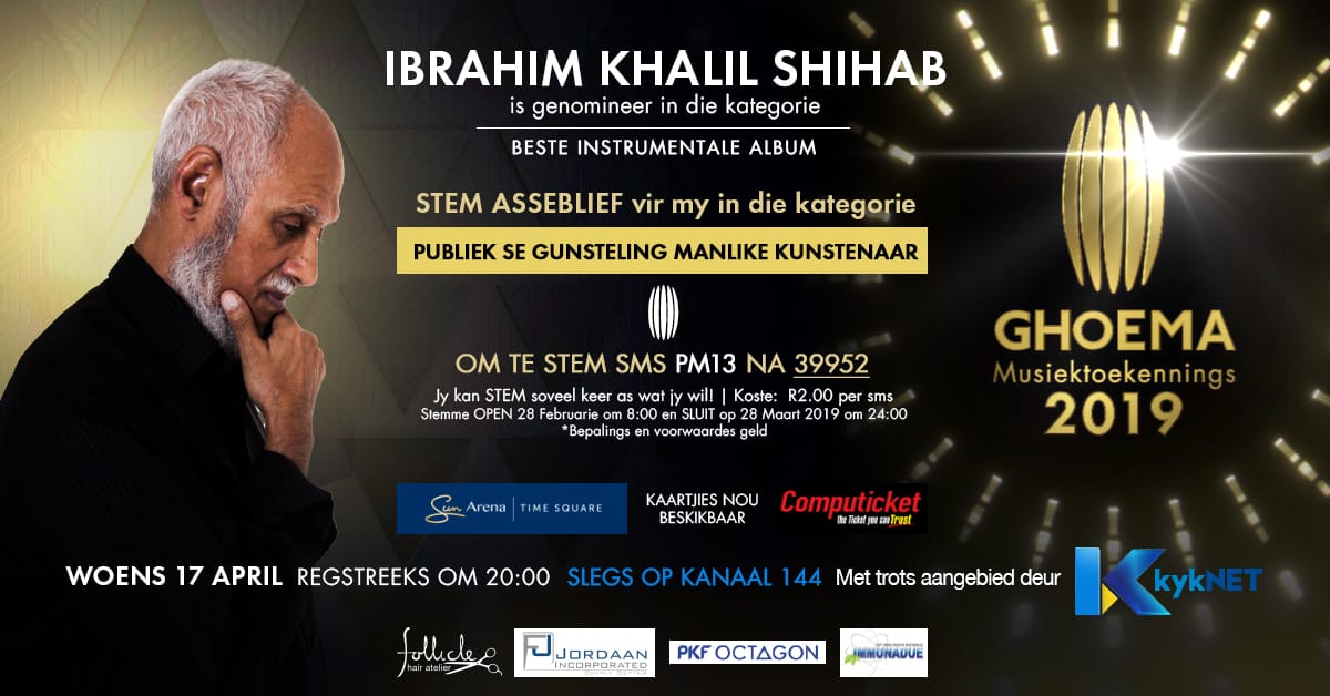 Aankondiging! Ibrahim Khalil Shihab is genomineer vir 'n @Ghoema2018 #BesteInstrumenteleCD. Hy is ook te siene by <a href="/Woordfees/">Toyota Stellenbosch Woordfees</a> op 2 &amp; 3 Maart. Jy mag hom nie misloop nie! Hy is waarlik 'n musiek- &amp; Kaapse legende! by <a href="/WeltevredenZA/">Weltevreden Estate</a> #restaurantteater. <a href="/ramonalexander1/">Ramon Alexander</a> <a href="/lunapaige/">Luna Paige</a>