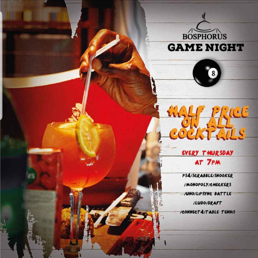 Bosphorus_gh's tweet photo. Half Price on all cocktails all night, playing your favourite games for free, with the coolest people in Accra! And oh, we got 18+ games too! See you tonight. #BosphorusGameNights https://t.co/MXNZmwXWAd