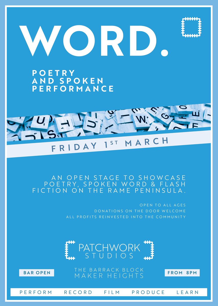 patchworkmusic's tweet photo. Our second poetry, spoken word, flash fiction and comedy night is tomorrow! It’s an open mic vibe, open to all ages. No need to get in touch beforehand, just rock up and jump up. Shy? We’ll be serving a range of tipples to encourage your inner wordsmith to the stage. Doors 8pm. https://t.co/YXDhoOxKMn