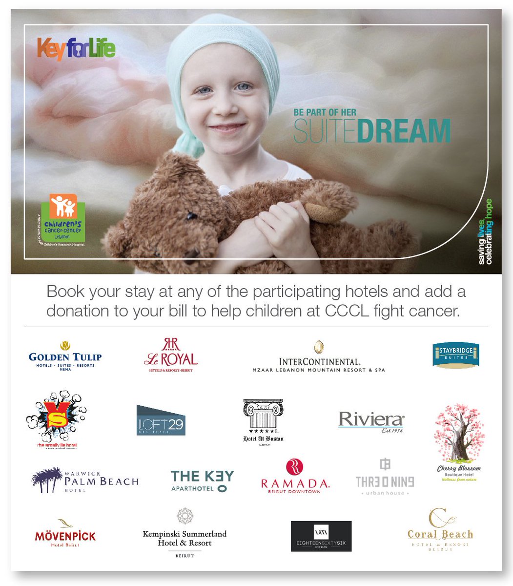 CCCLebanon's tweet photo. Staying in a hotel sometime soon in Lebanon?
Make sure you book your stay at our Key for Life participating hotels to contribute to the treatment of kids with cancer at CCCL!
https://t.co/u6AWKyZLOx
#iLoveCCCL #CCCL #SavingLives_CelebratingHope #UnitedAgainstCancer #KeyforLife https://t.co/EO5Qvc8ZJZ