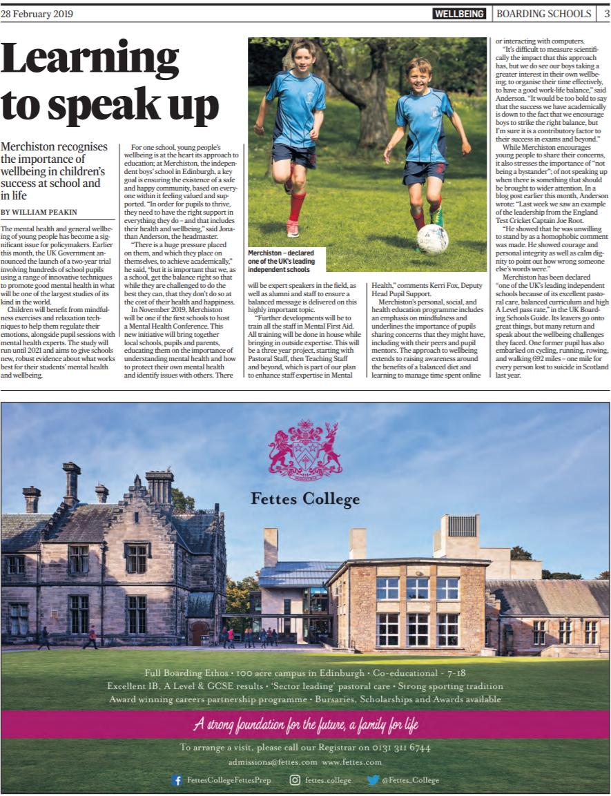 .<a href="/MerchiNews/">Merchiston News</a> sees the value in children's #mentalhealth and wellbeing, placing it at the heart of their approach to education. 

Pick up a copy of our #BoardingSchools supplement to discover more, available in @thetimesscot today.