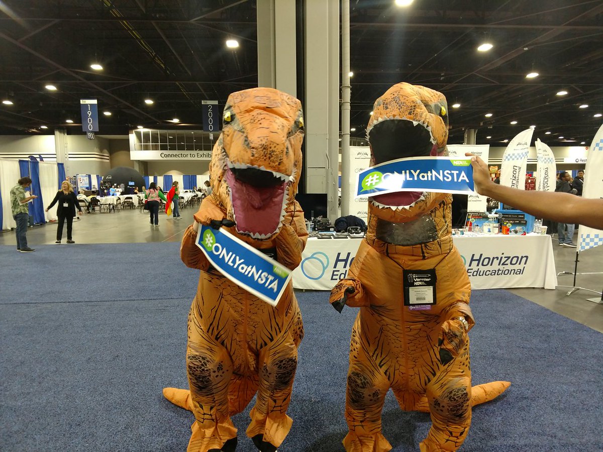 caroyce's tweet photo. It's #ConferenceTBT for @NSTA . Join in the fun and share your best photo from a prior conference. Take for example - it's perfectly normal to have two dinosaurs running around the exhibit hall. Bonus points for giving the genus and species of these dinos :-) #NSTA19 https://t.co/yUtwNGC6jx
