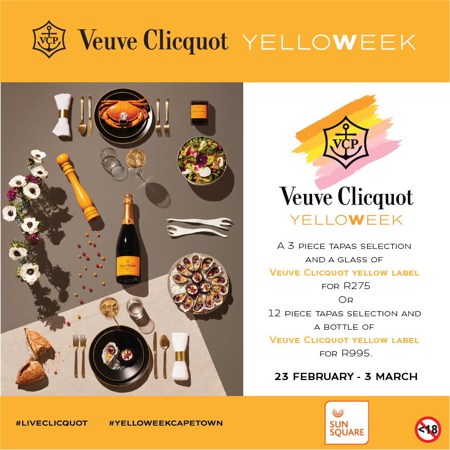 Join us at Sun Square Cape Town City Bowl and celebrate @VeuveClicquot #yelloweekCapeTown with us! Offers valid until 3 March 2019.