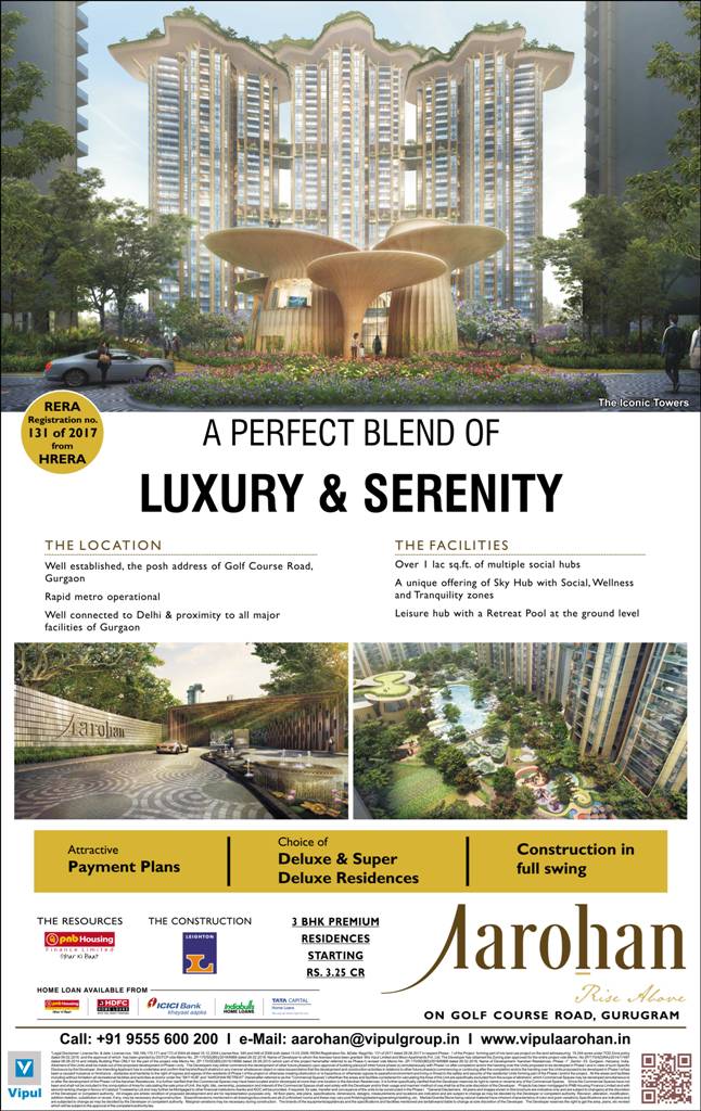 Explore more: vipulaarohan.in | Call us at +91 9555600200. 
#realestate #realestateagent #RealEstateInvestor #realestatelife #realestateinvesting #realestatemarketing
 #realestatesales #realestateforsale #realestateforsales #realestatebuilders #realestatedevelopers