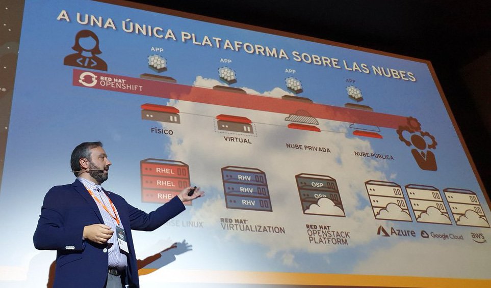 DevOps_Spain's tweet photo. Hace realidad la visión de la nube híbrida con #Openshift y poder abstraerse y mover cargas entre distintos entornos y diferentes nubes. #colud @jotanar #DevOps_Spain con @atSistemas https://t.co/4ucJ0Uqagl
