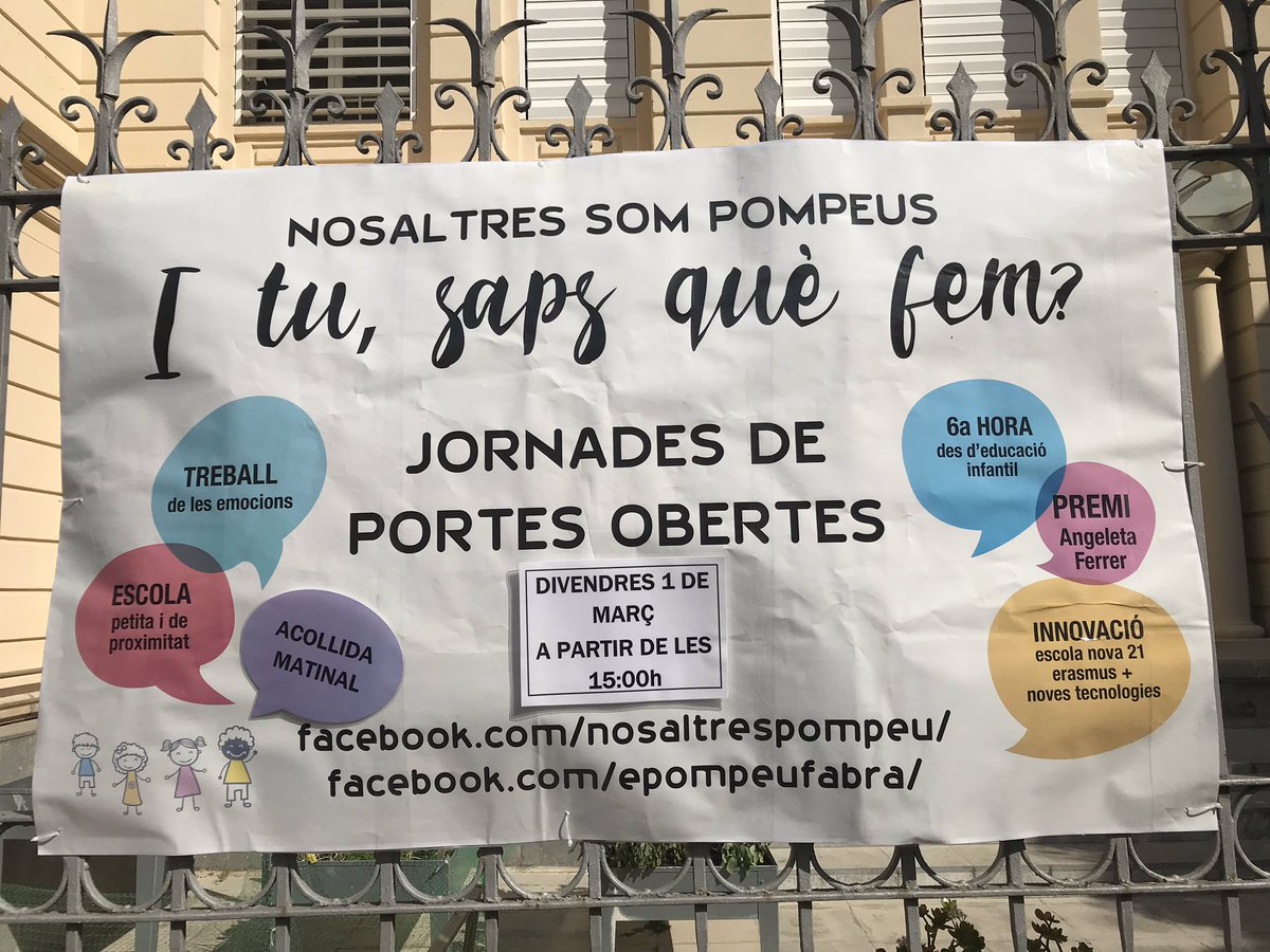 AMPApompeus's tweet photo. Famílies, serem els primers!

No us descuideu de venir a conèixer la nostra escola.

Demà a les 15:00 portes obertes a l @Esc_Pomp_Fabra https://t.co/7ZrYPmeS5o