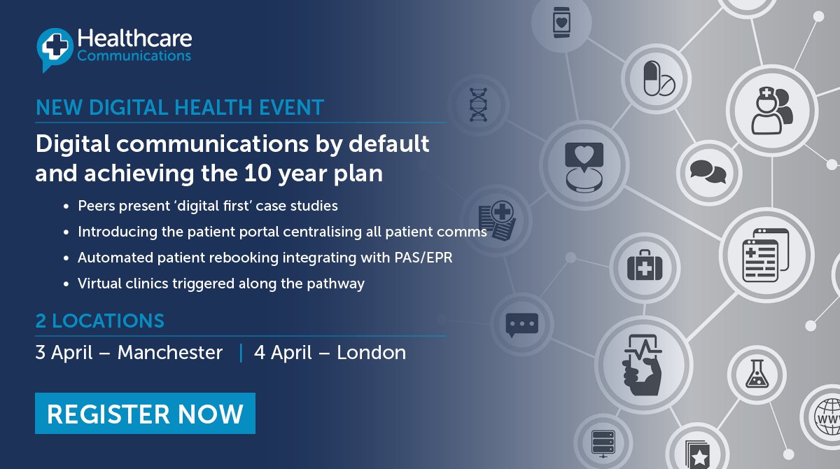 healthcommuk's tweet image. Ready to kick start your 'digital first' journey? Hear from peers who are already #digitalbydefault &amp;amp; we'll introduce the latest patient portal centralising all patient comms #NHS exclusive event REGISTER: bit.ly/2E8oUYu