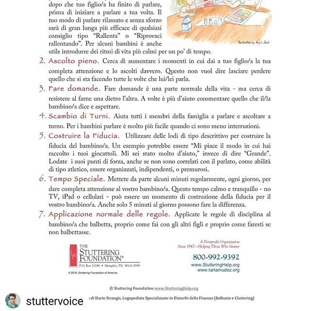 Saral_slp's tweet photo. #Repost @stuttervoice
• • • • •
Ripropongo la versione aggiornata e approvata ufficialmente da Stuttering Foundation della traduzione in italiano di "7 tips for talking with your Child"👶🏻
.

Cosa fare/non fare se mio figlio balbetta? 🤔
.

Una del… https://t.co/Bipg1jM5uR https://t.co/9CXa1g10ju
