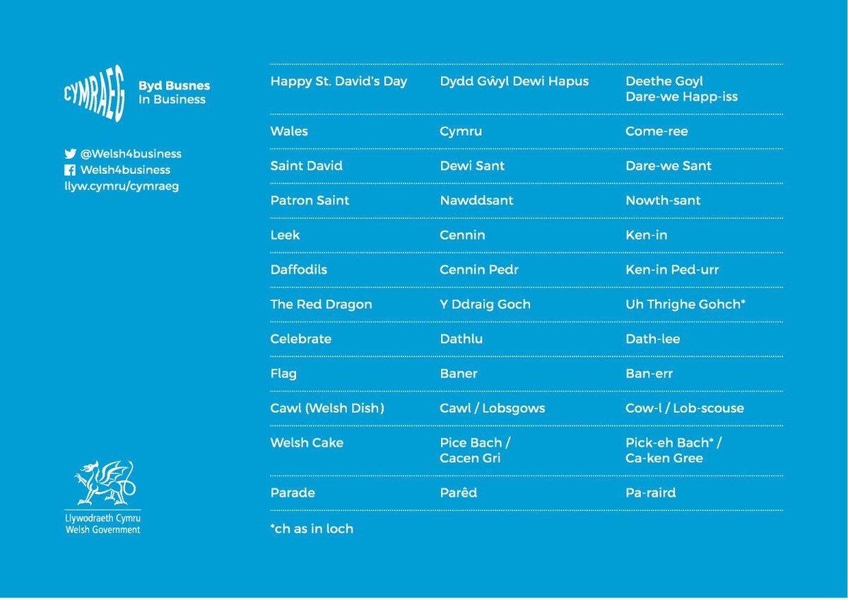 Want to learn some Welsh for St David’s Day?

Here are some key words for you 🏴󠁧󠁢󠁷󠁬󠁳󠁿 #DyddGŵylDewi