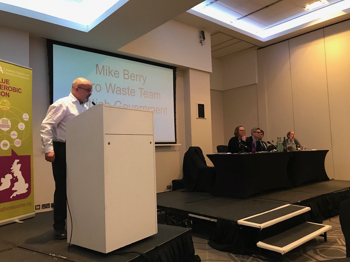 ThomKollerADBA's tweet photo. Mike Berry, Senior Policy Adviser to the Scottish Government chairing the panel on the future of AD, discussing what the policy and regulatory landscape has in store for Scotland ⁦- at the 2019 @adbioresources⁩ Scottish National Conference https://t.co/YsCgAr0pOq