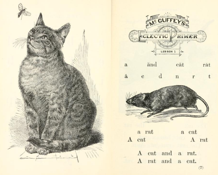 #猫の日
1909年のアメリカの子供向け英語レッスン本
レッスン1からページめくってレッスン2の展開の速さ 