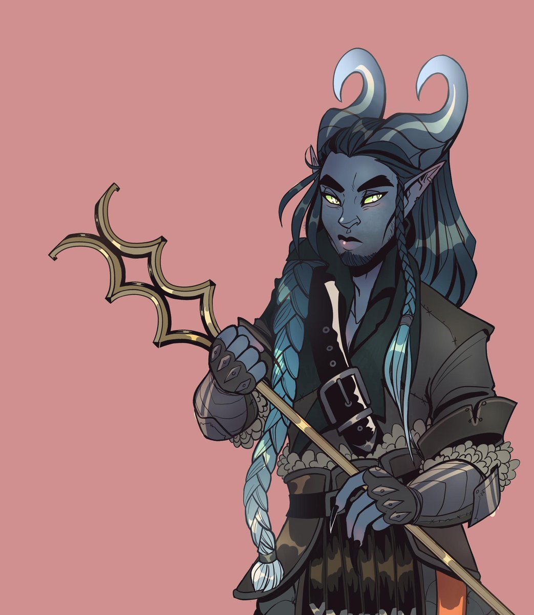 Male tiefling warlock.