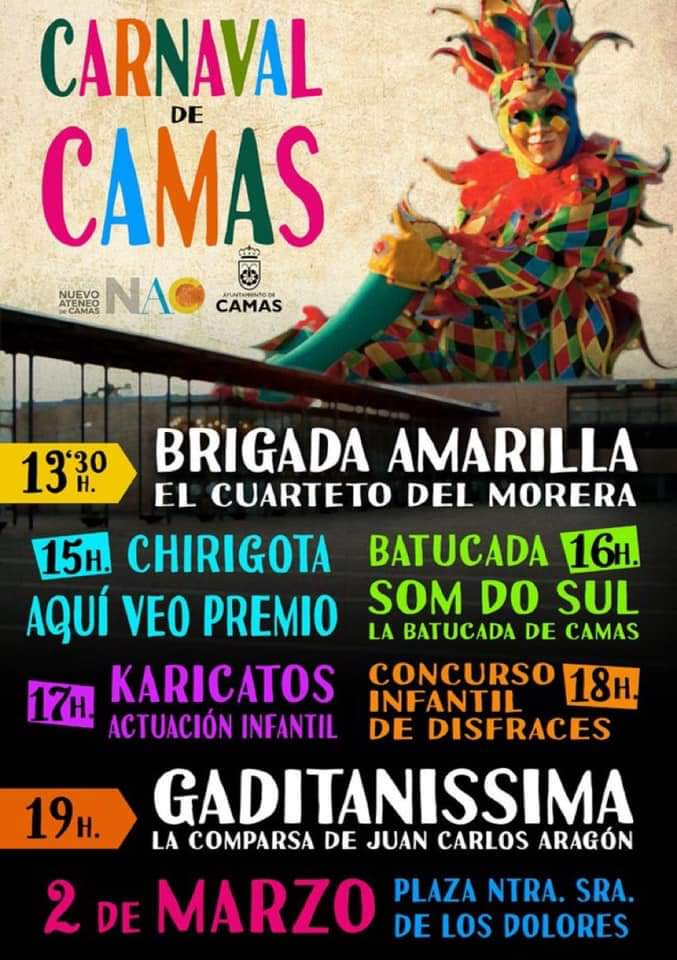 ChirigotaSuso's tweet photo. Vamos a poner la agenda para este puente, os dejamos nuestro #UNCEonTour

Jueves 28 febrero, final de Carmona.

Sábado 2 marzo, actuaciones en Camas, compartiendo cartel con @comparsajc y @cuartetomorera , y en Salteras con @veintegenarios 

Domingo 3 marzo en las calles de Cádiz https://t.co/R8nZMM4jSq