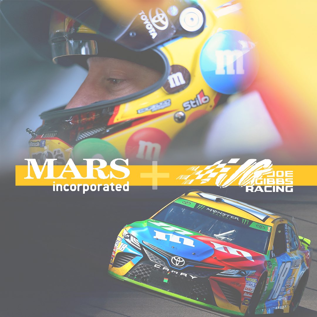 JoeGibbsRacing's tweet photo. BREAKING NEWS: Mars, Incorporated is thrilled to announce a multi-year extension of it’s partnership with Joe Gibbs Racing to be the primary sponsor of the No. 18 M&amp;M’S® Toyota, with @KyleBusch behind wheel.

Full Release - https://t.co/IOKmIk90ol https://t.co/oYSorM7dlz