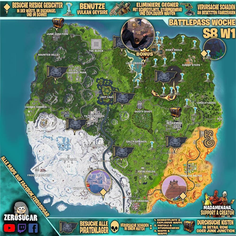 fortnite cheat sheet week 1 season 8 - fortnite gesichter