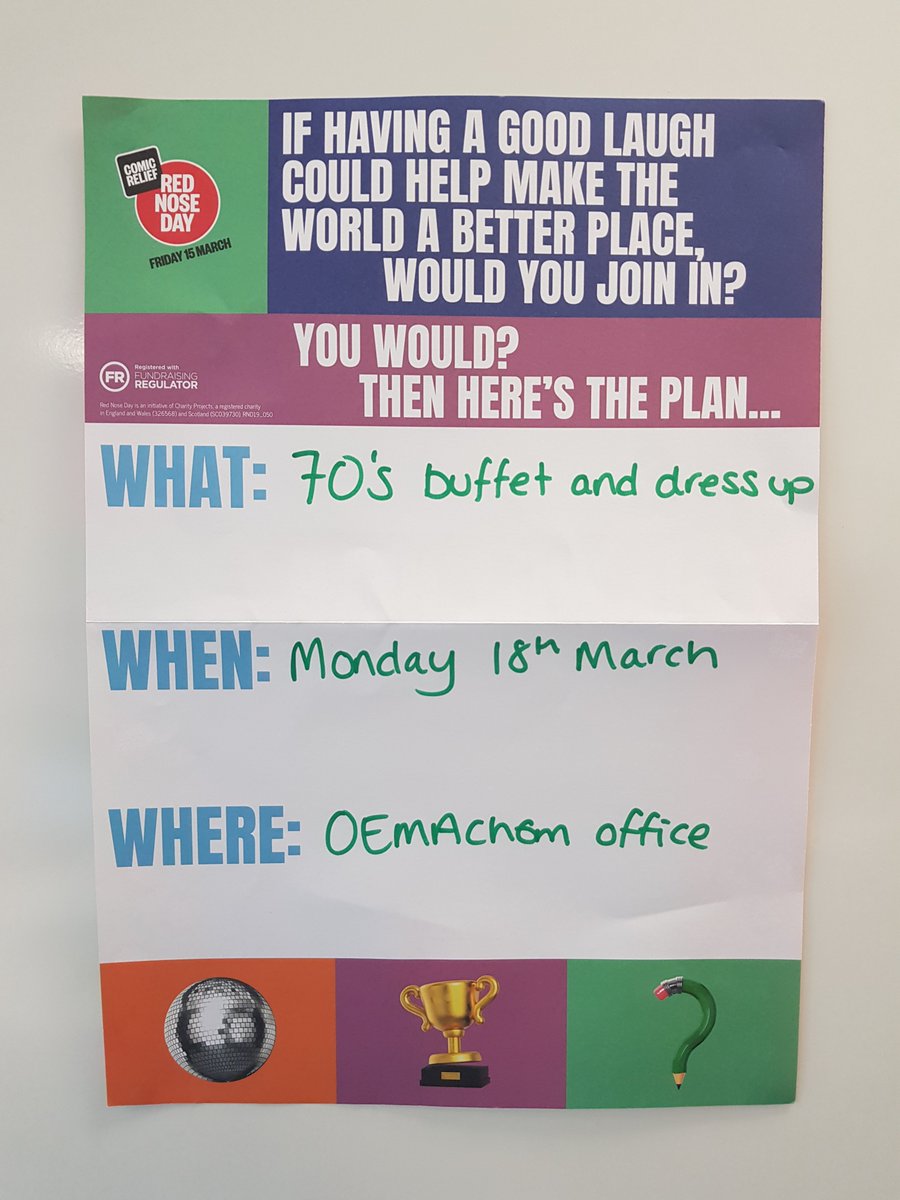OEMAchem's tweet photo. If you're visiting us on the 18th March, dust off your flares and come
and join us for a cheese and pineapple stick!

We're raising money for Comic Relief with a 70's themed buffet and fancy
dress.

#comicrelief #70sfancydress #itsallforcharity https://t.co/SFOLi4x9ZI