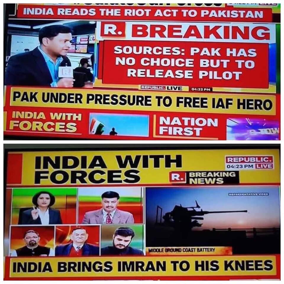 GeorgeFulton1's tweet photo. This pisses me off. After the olive branch was offered by @ImranKhanPTI  - this is how the Indian media reports it!! The Foxification of India media needs to stop. https://t.co/6N6yY3bcp3