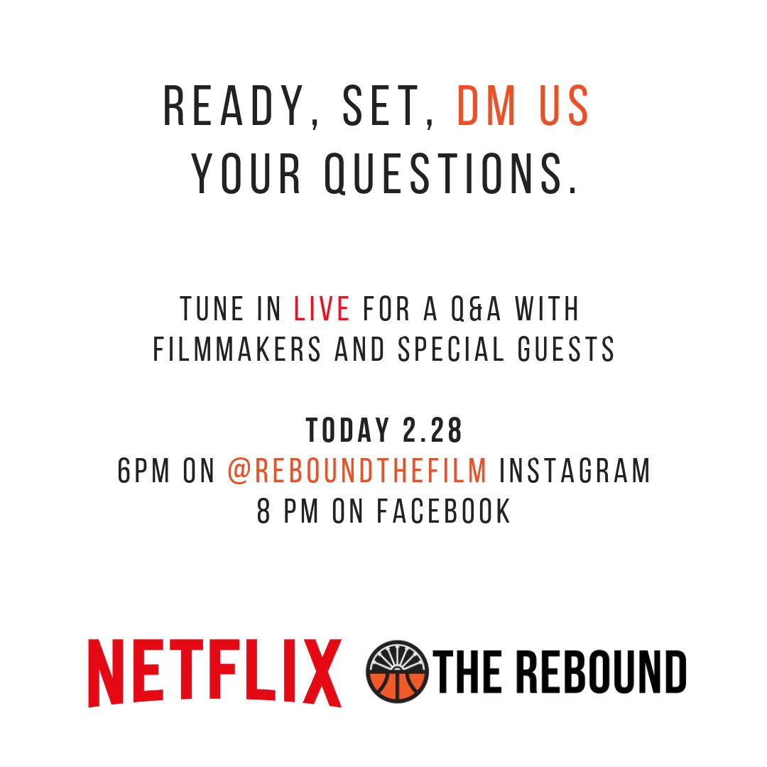reboundthefilm's tweet photo. Tune in LIVE today & DM us your questions!!
6 pm on instagram | 8 pm on facebook for a Q&A with filmmakers and special guests.
#netflixandrebound #netflixdocumentary #documentary #impactfilmmaking #filmmaker #Disability #Adaptedsport #wheelchairbasketball #WheelchairLife https://t.co/uX1hZ5Pkjr