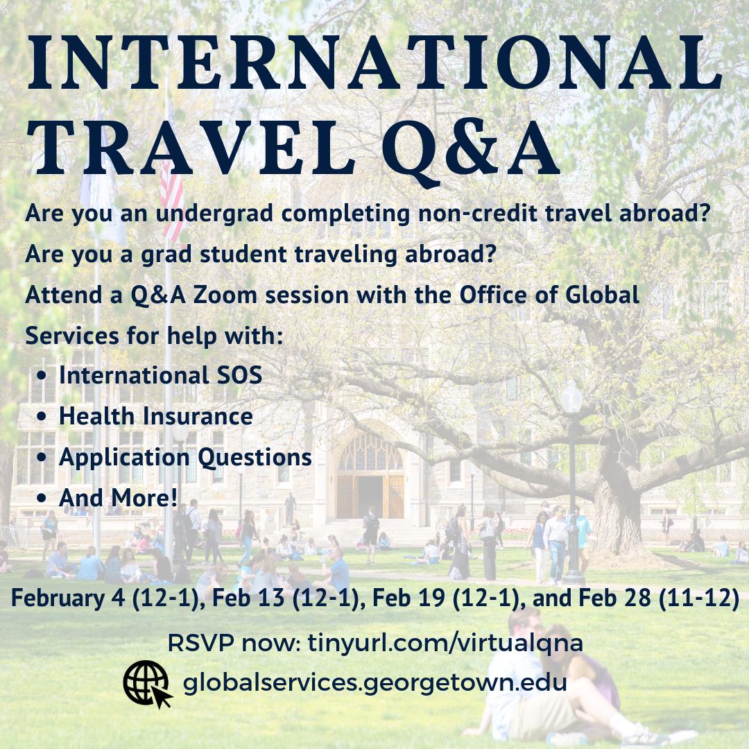 ogsgeorgetown's tweet photo. Reminder!  Our international travel virtual Q&amp;A is happening today from 11 am to 12 pm.  Join our zoom session and get your international travel questions answered! https://t.co/i1iRoYqXHg