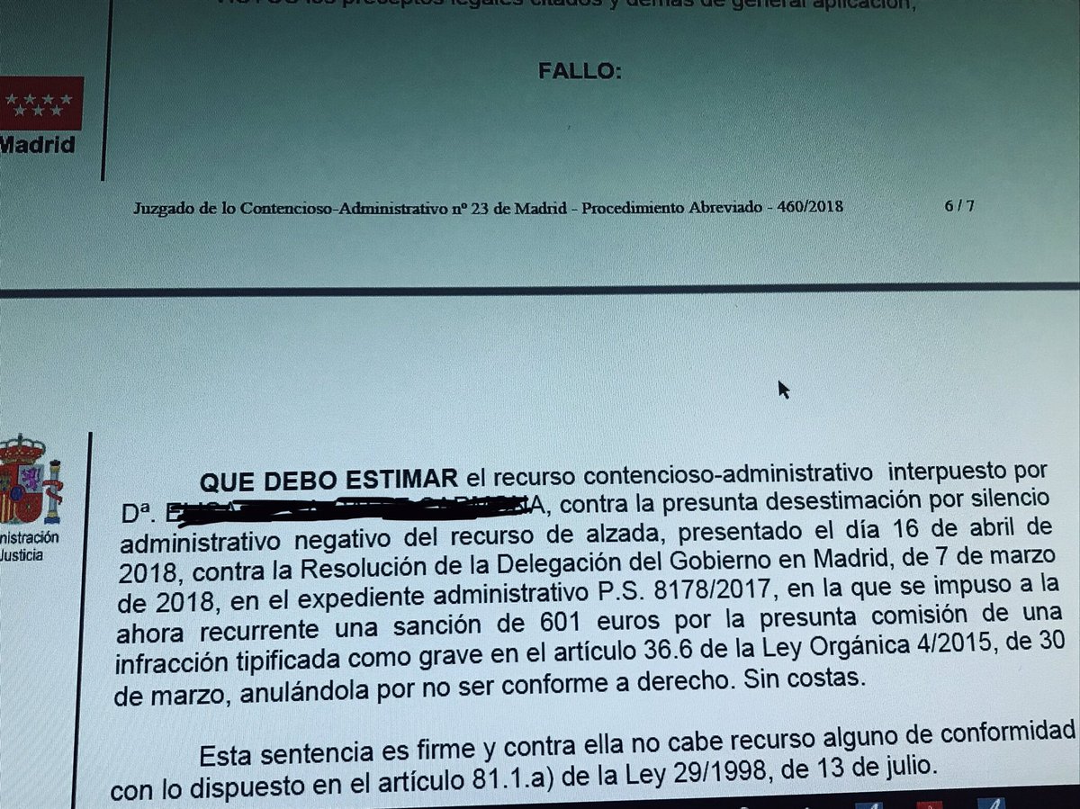 ¿Os acordáis del juicio de #LeyMordaza al que nos enfrentamos hace unas semanas por protestar frente a un fondo buitre @ElisadelaCalle @RicardoRosadoA <a href="/MAngelesdiaz38/">María de los Angeles</a>? ¡¡¡Pues hemos ganado!!! Desobediencia civil pacífica 1 - 0 Delegación de Gobierno. #SiSePuede