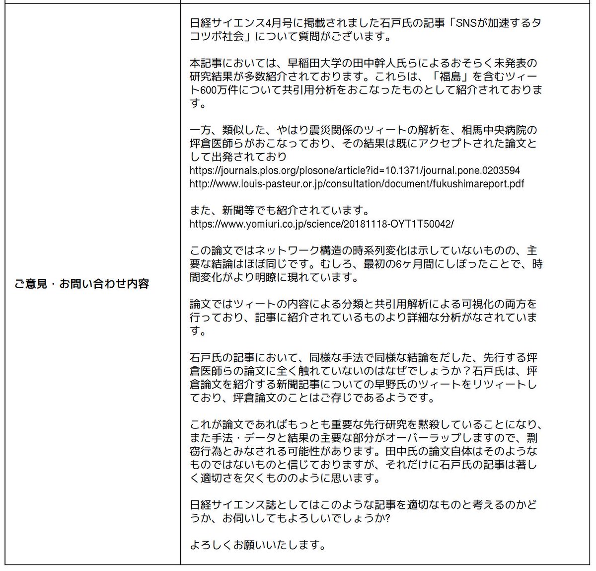Jun Makino On Twitter とりあえず日経サイエンスの問い合わせ窓口に