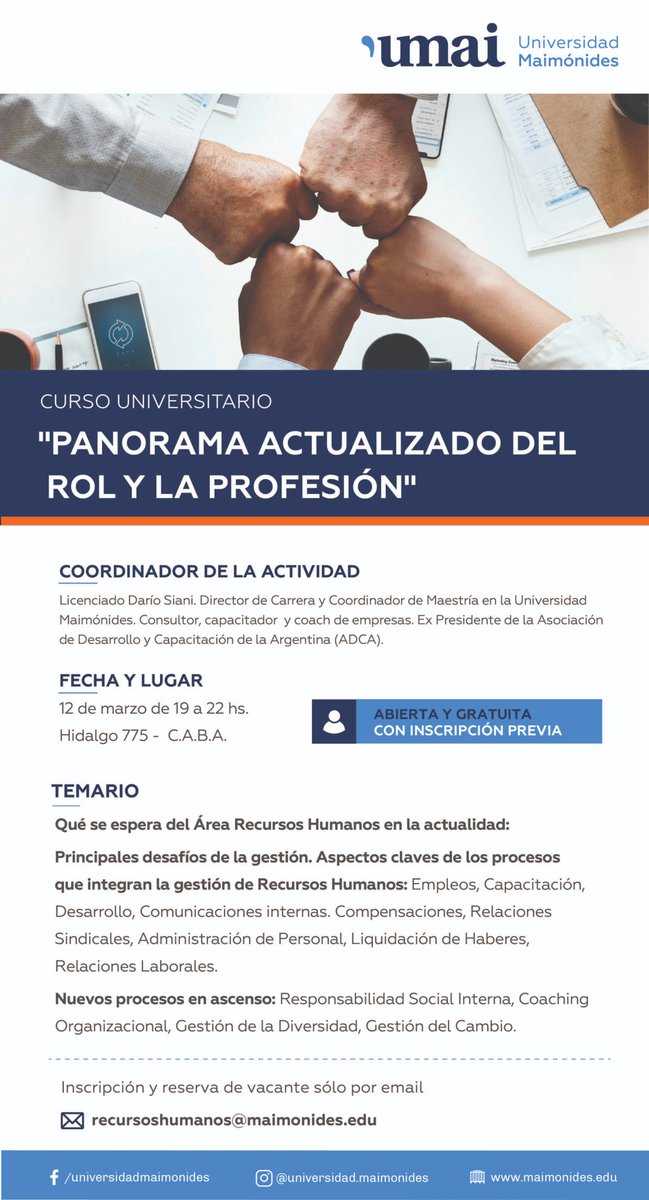 RRHH_Lic's tweet photo. Curso Universitario NO arancelado
Lic. en Gestión de Recursos Humanos
Universidad Maimónides https://t.co/M5v4wZg6TP