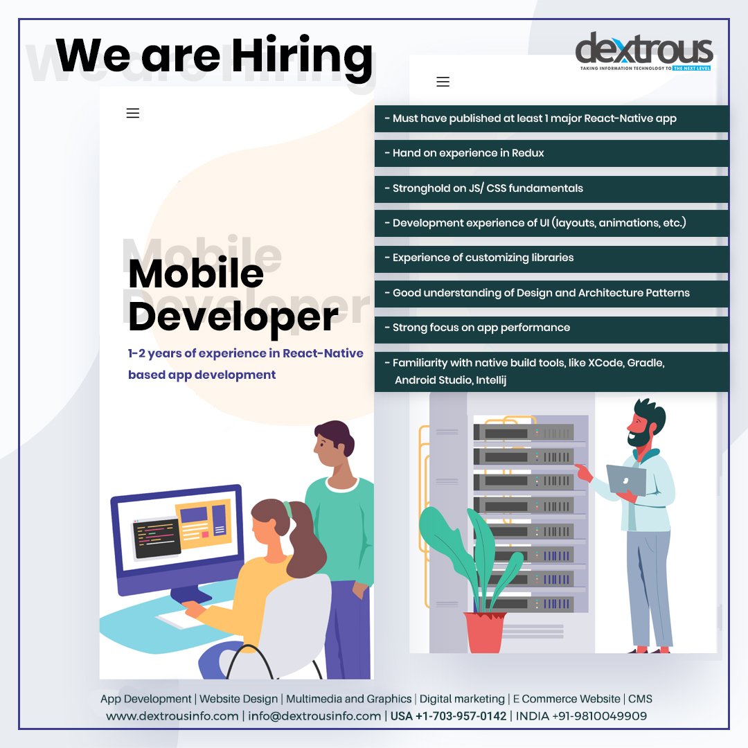 dextrousinfo's tweet photo. We are on the hunt for superstars to join our team. So come and join our team of enthusiastic, creative and talented people and let your career take a jumpstart.
#DextrousHiring #UrgentHiring #JoinDextrous #CareerAtDextrous #DextrousInfosolutions
https://t.co/rPnv9IwMqP https://t.co/OszoXboKAg