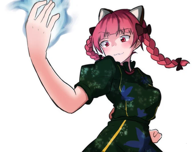 #深夜の真剣お絵描き60分一本勝負臨戦態勢のお燐 