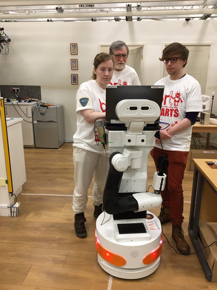 praminda's tweet photo. The @BristolRobotLab HEARTS team are completely acing it today at @ERLrobotleague Consumer Robotics competition with @PALRobotics Tiago. Thanks for your sponsorship and support for the team @ARCOtweets @anchor_society @farscopecdt @UWEBristol @EngineeringUWE @BristolUni https://t.co/2aXksdXEJ8