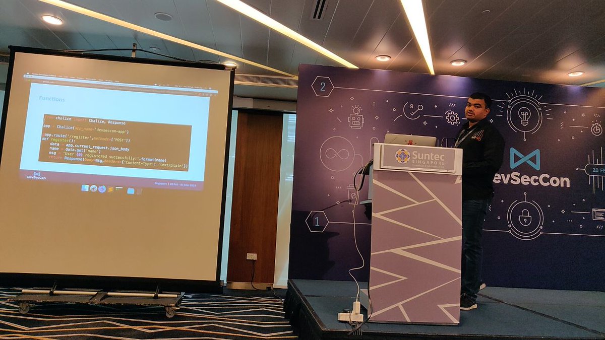 we45's tweet photo. . @sharathkramadas demonstrating "An attacker's view of #Serverless and #GraphQL apps" at @devseccon Singapore. #AppSecTourBus2019 https://t.co/0Mxeyupo03