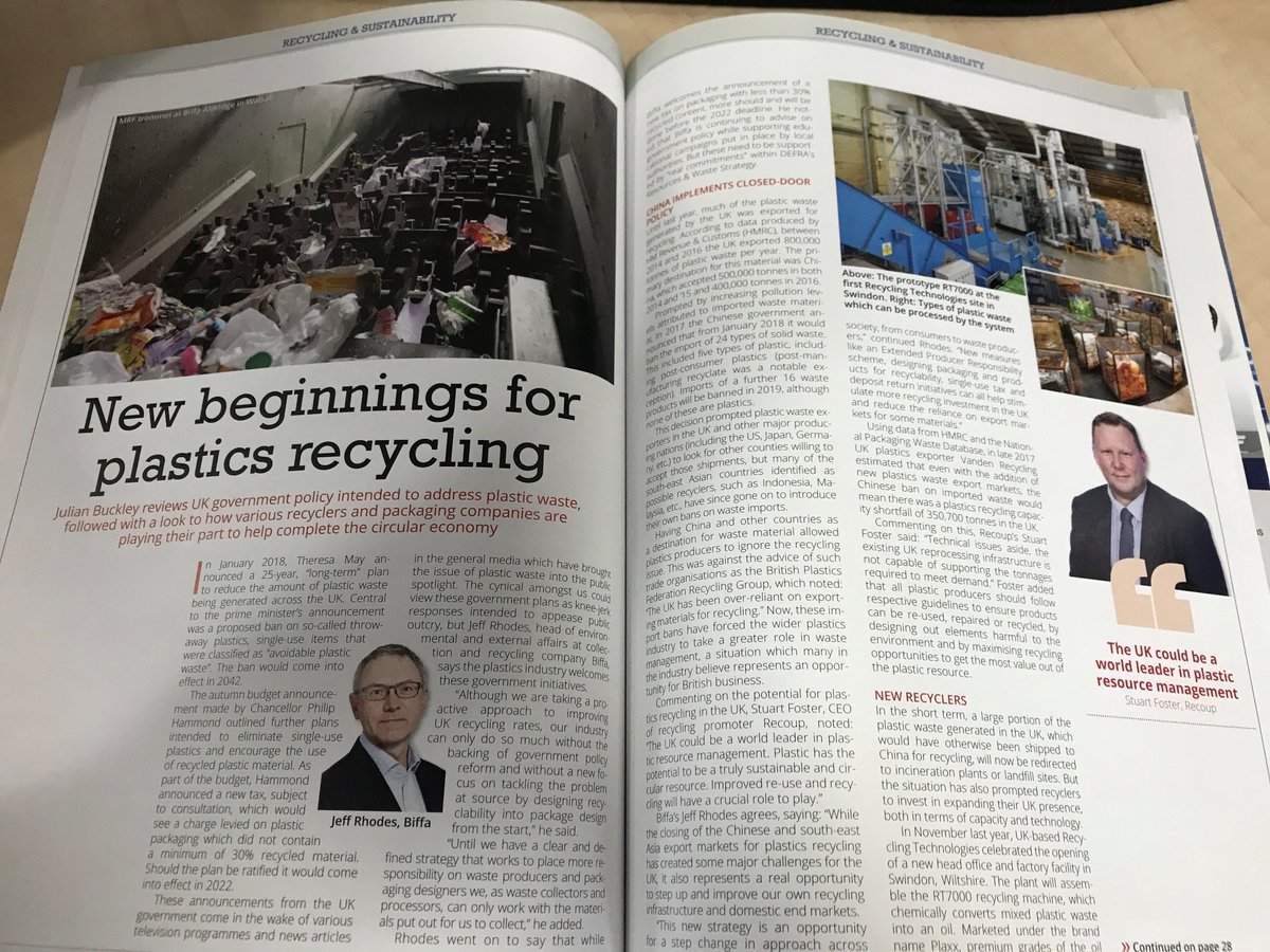 Nice article in @prwnews highlighting some great innovation going on in plastics #recycling and re-use, and #packaging materials. Very promising although more to be done! Featuring @Biffa, @Recoup_UK, @RecyclingTech, @plasticenergy, @Highland_Spring, @DigitalandFlexo... #plastics