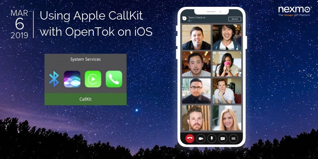 tokbox's tweet photo. #WebRTC Live Video integrated with @Apple #CallKit - Webinar on using @Nexmo OpenTok APIs to simplify video calls within #iOS apps. Next Wed March 6th at 10am PT: https://t.co/Zq8K2e7eq7
#iosdev #swift #react #reactnative #js #javascript #cx @NexmoDev https://t.co/kdcY7hjSsJ