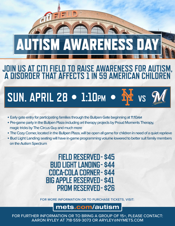 AutismSpeaksNYC's tweet photo. #SpringTraining is in full effect and we can't wait for the @Mets #AutismAwareness Game on April 28th! Get your tickets at https://t.co/6pPz5niOz9 to support @AutismSpeaks. #LGM #Mets #AutismSpeaks #AutismSpeaksNYC #Baseball #spring #fundraiser #Autism #autismacceptance #asd https://t.co/wt4OXffbYJ