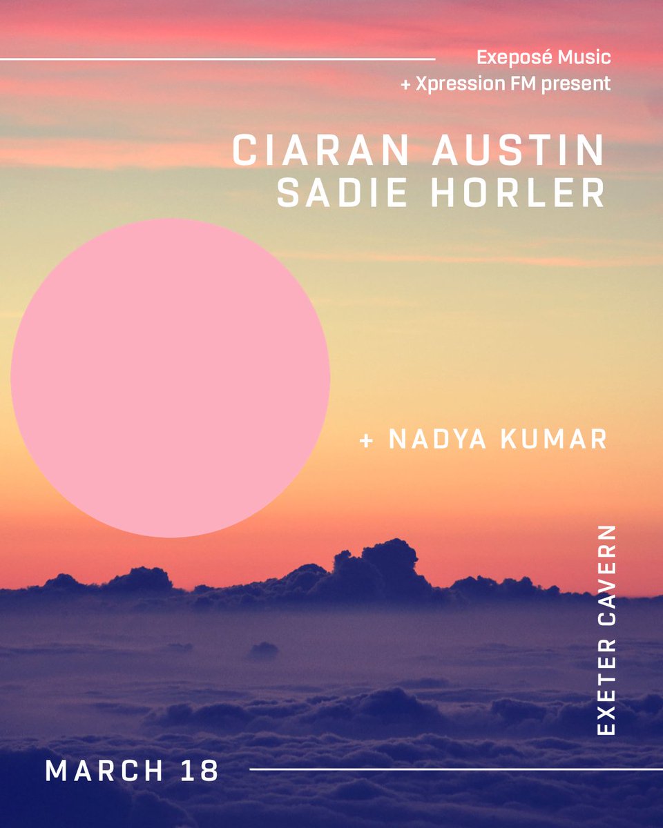 Excited to play <a href="/ExeterCavern/">Cavern</a> on 18th March! Lots of new music to share &amp; the amazing @HorlerSadie is performing as well! Gonna be a fun night. Event page/tickets: facebook.com/events/8079028….  
[<a href="/XpressionFM/">XpressionFM</a> @ExeposeMusic @BBCIntroDC @Juma756 <a href="/ExeterLiving/">Exeter Living</a> <a href="/visitexeter/">Visit Exeter</a>]