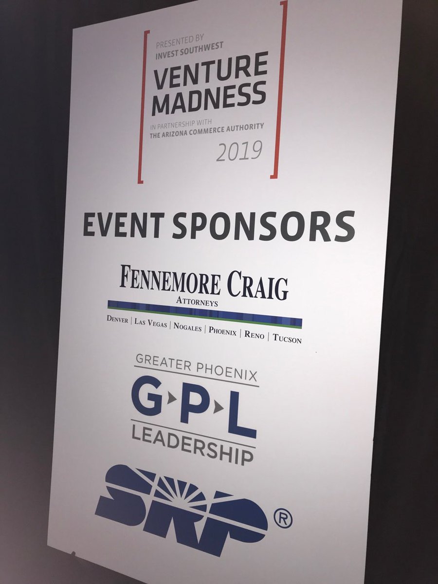 A huge THANK YOU to our major sponsors of <a href="/VentureMadness/">Venture Madness</a>. We couldn't do this without you <a href="/azcommerce/">Arizona Commerce Authority</a> <a href="/galvanize/">Galvanize</a> <a href="/GPEC/">Greater Phoenix Economic Council</a> <a href="/HoolCouryLaw/">Hool Coury Law</a> <a href="/Nextiva/">Nextiva</a> <a href="/FennemoreCraig/">Fennemore.</a> <a href="/GPLInc/">GPL</a> <a href="/SRPNet/">Salt River Project</a> ! #VM19