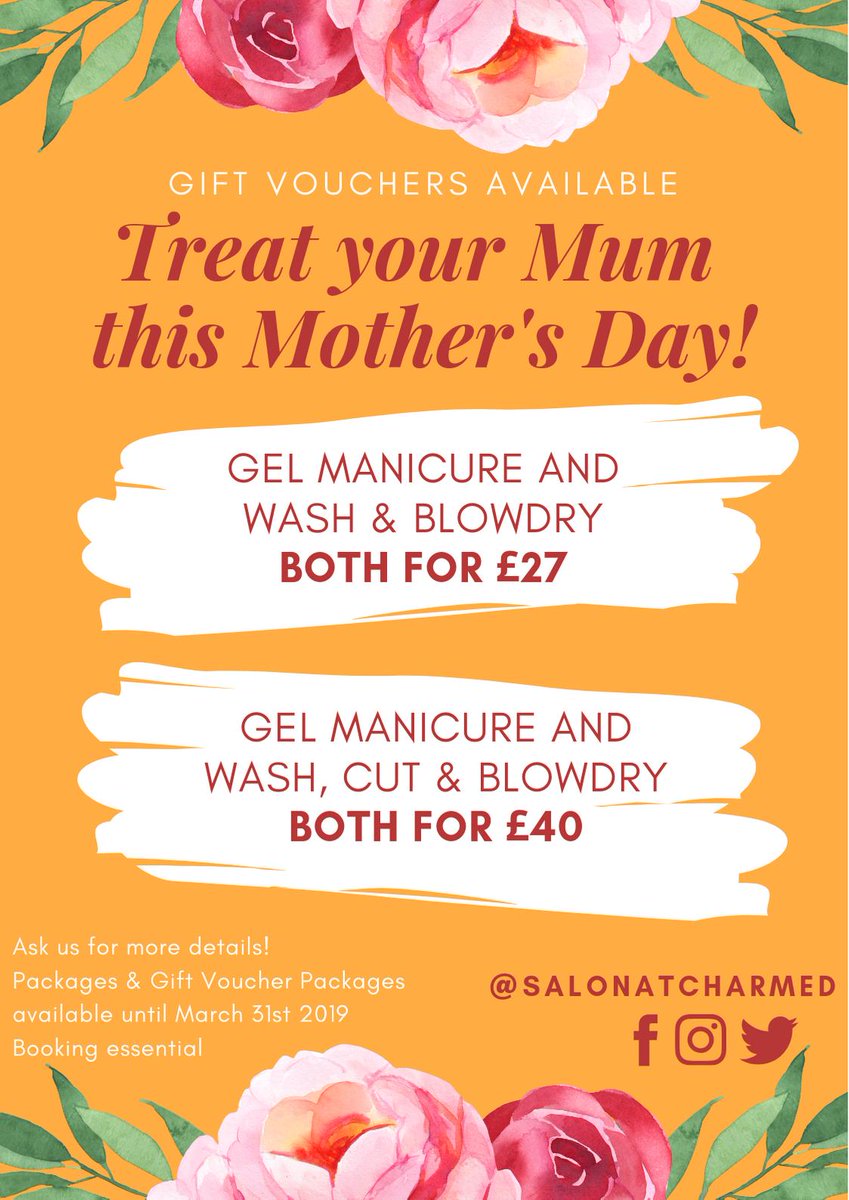 salonatcharmed's tweet photo. Mother's Day packages are now available until 31st March. You don't have to just treat your Mum to it, why not treat your sister, friend, aunty, or...yourself!! https://t.co/S3EK379N5H