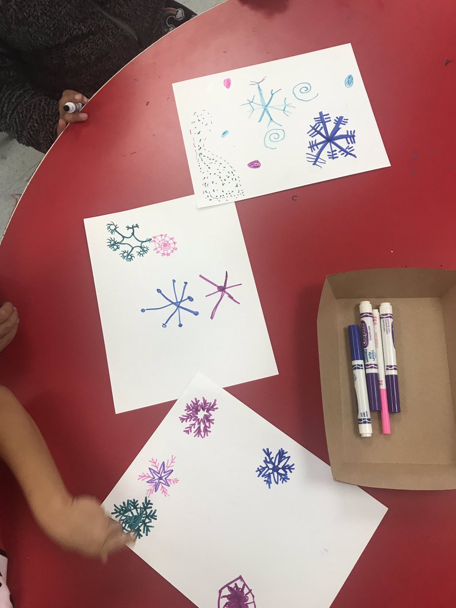 JeanineMalette's tweet photo. Snowflakes and watercolor painting while listening to the Frozen soundtrack #RioSchools #bestdayever #FirstGradeArtists #RioReal https://t.co/N97lsFexts
