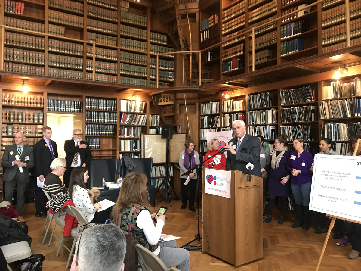 CheckmateCG's tweet photo. Yesterday, the Demanding Dignity campaign held a press conference to urge lawmakers to raise the minimum wage to $15 per hour for caregivers serving individuals living with intellectual and developmental disabilities. https://t.co/ZdcWqhBflP