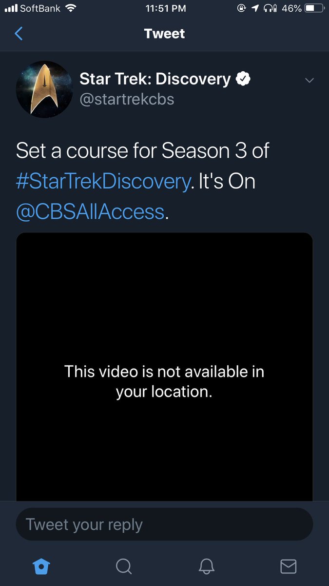cbryanjones's tweet photo. Congrats to @startrekcbs for renewal! Glad we are getting a third season! Now ... can we stop with what we see outside the US in the screenshot below? We’re one big happy galaxy, right? @StarTrekRoom @StarTrek #endgeoblocking https://t.co/KdCXfpu395
