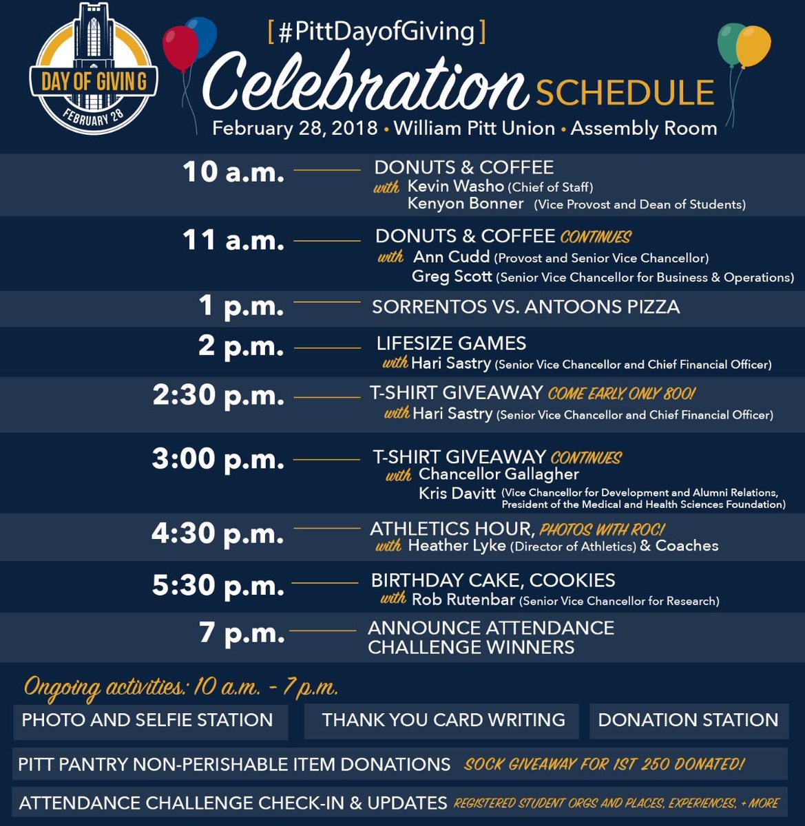 H2PawPrint's tweet image. It’s finally here, Panthers!! How will you make an impact on #PittDayofGiving this year? Last year you took us to new heights, and we can’t wait to see what our Pitt family can do this year. Come celebrate in the Union Assembly Room!! #H2P