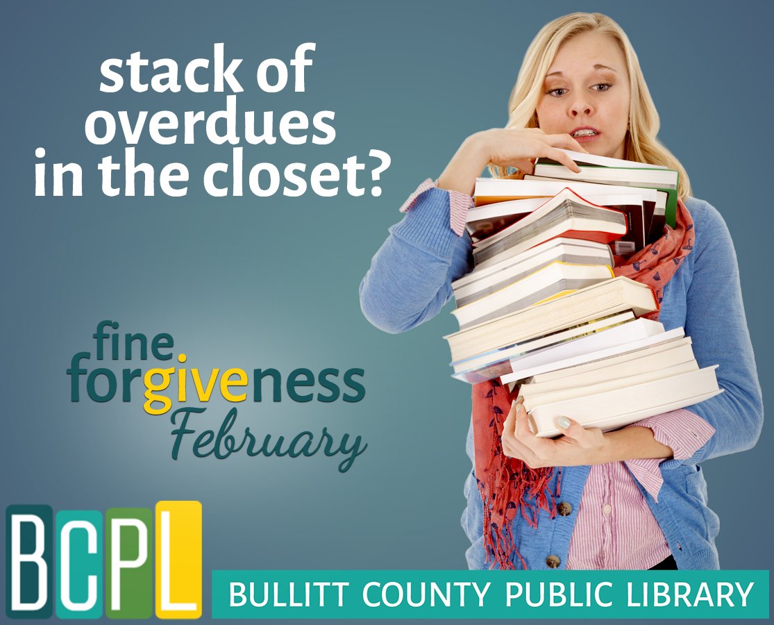 Start your spring cleaning a little early, and dig those forgotten library books out of hiding! Don't be afraid to bring your overdue books and movies back, no matter how long you've had them. Return them before 8:00 PM today, and the charges will be forgiven! #FineForgiveness