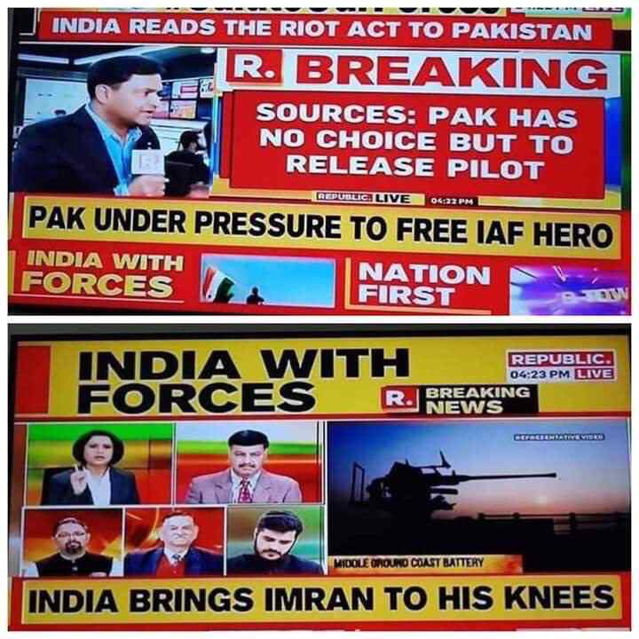 The way Indian media is reacting on releasing of their Wing Commander. I think its time for our PM Imran Khan to use his secret weapon ‘U-Turn’ and cancel his decision of releasing their Wing Commander. #PMImranKhan #WelcomeBackAbhinandan