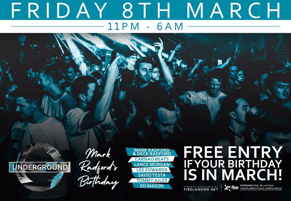 djmarkradford's tweet photo. If it’s your birthday in March you &amp; 2 of your friends can come and join us next Friday at @firelondon for absolutely FREE! Simply email names &amp; proof of d.o.b to undergroundlondon.info@gmail.com 👌🔊🕺🏻🔥💙 #housemusic #deeptech #london #birthdays #piscean #party #dance #love https://t.co/Sn1LSi8Bay