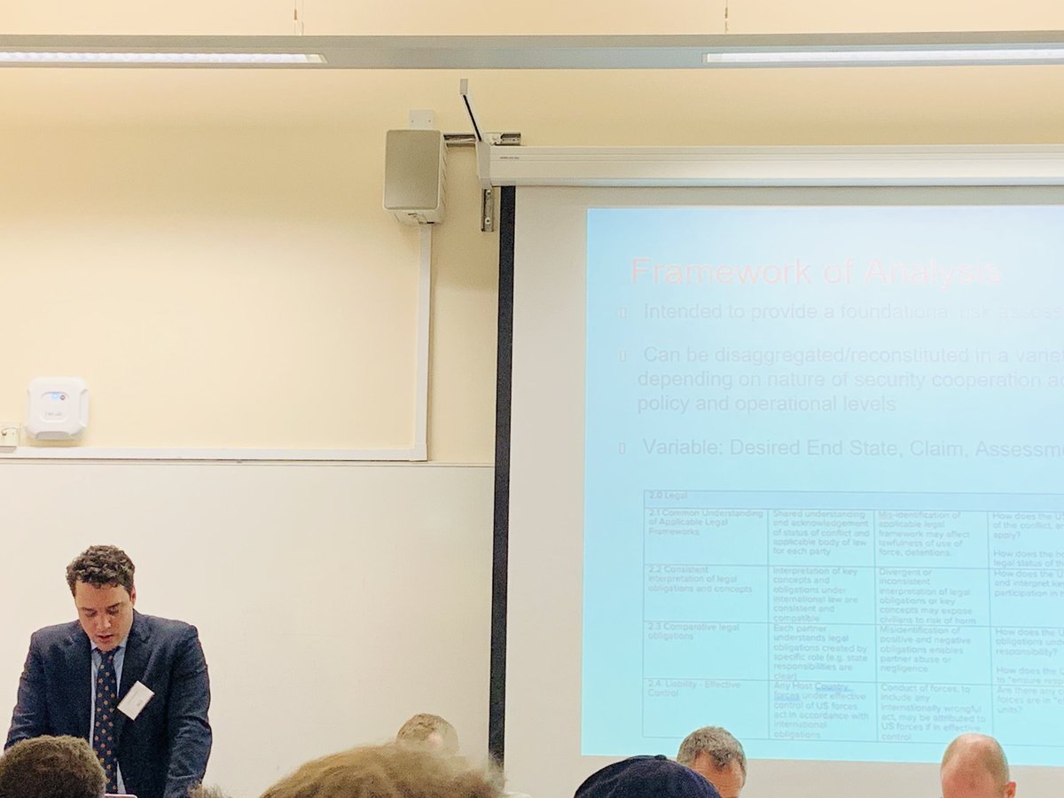 .@danmahanty @ORGinfo #RemoteWarfare conference @UniKent exploring @CivCenter’s Framework of Analysis of risk on #CivilianCasualties with regard to #US partnered ops and #SecurityForceAssistance