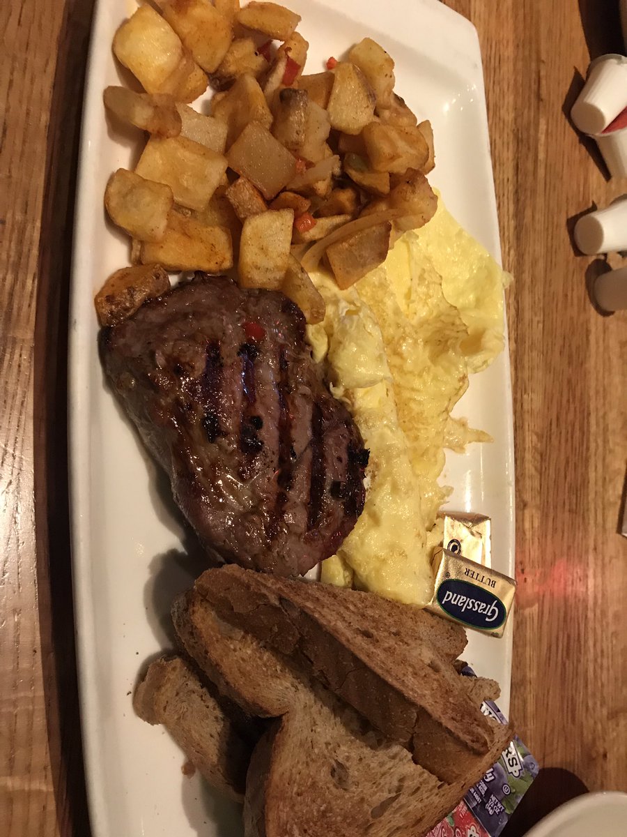 presty426's tweet photo. Well I managed to survive the breakfast @Applebees .... best steak ever .... #round2tonight https://t.co/AW5jQlNH2r